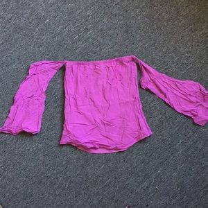Purple ruffle off the shoulder crop top